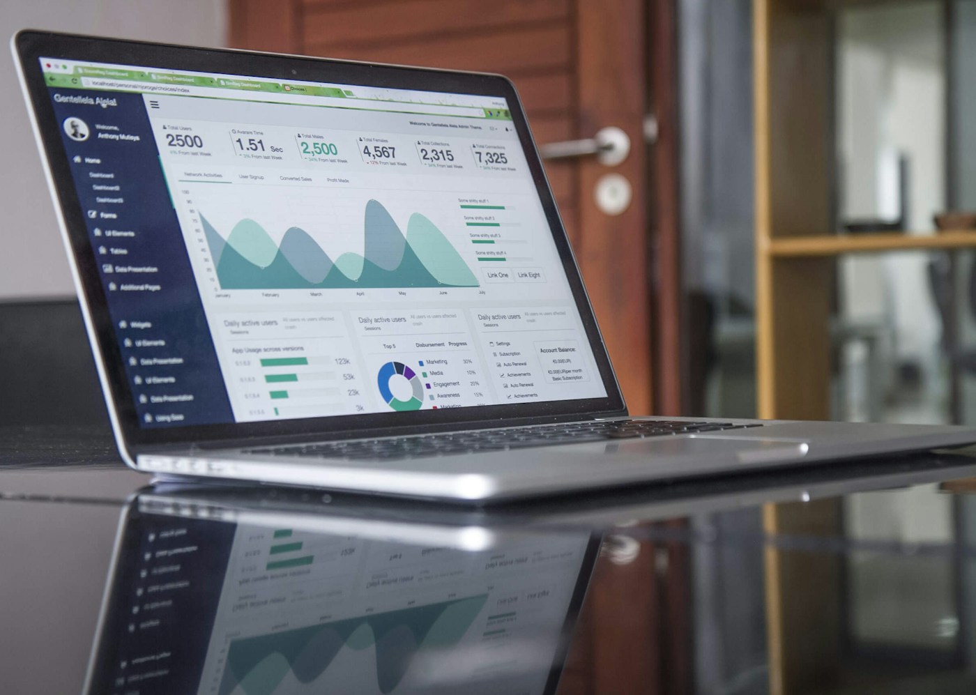 Illustrative stock photograph of a laptop with marketing analytics