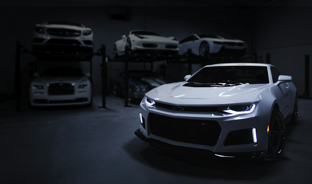 Car in a showroom, illustrative stock photograph