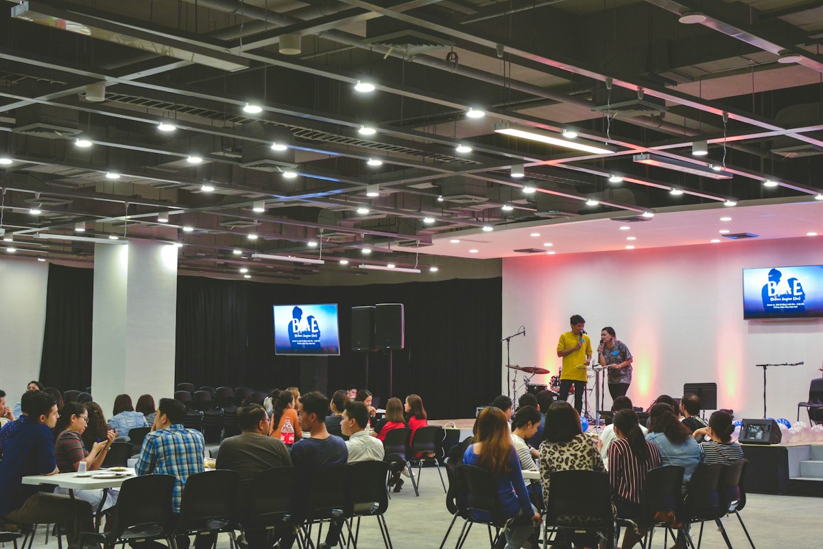 Conference gathering, illustrative stock photograph